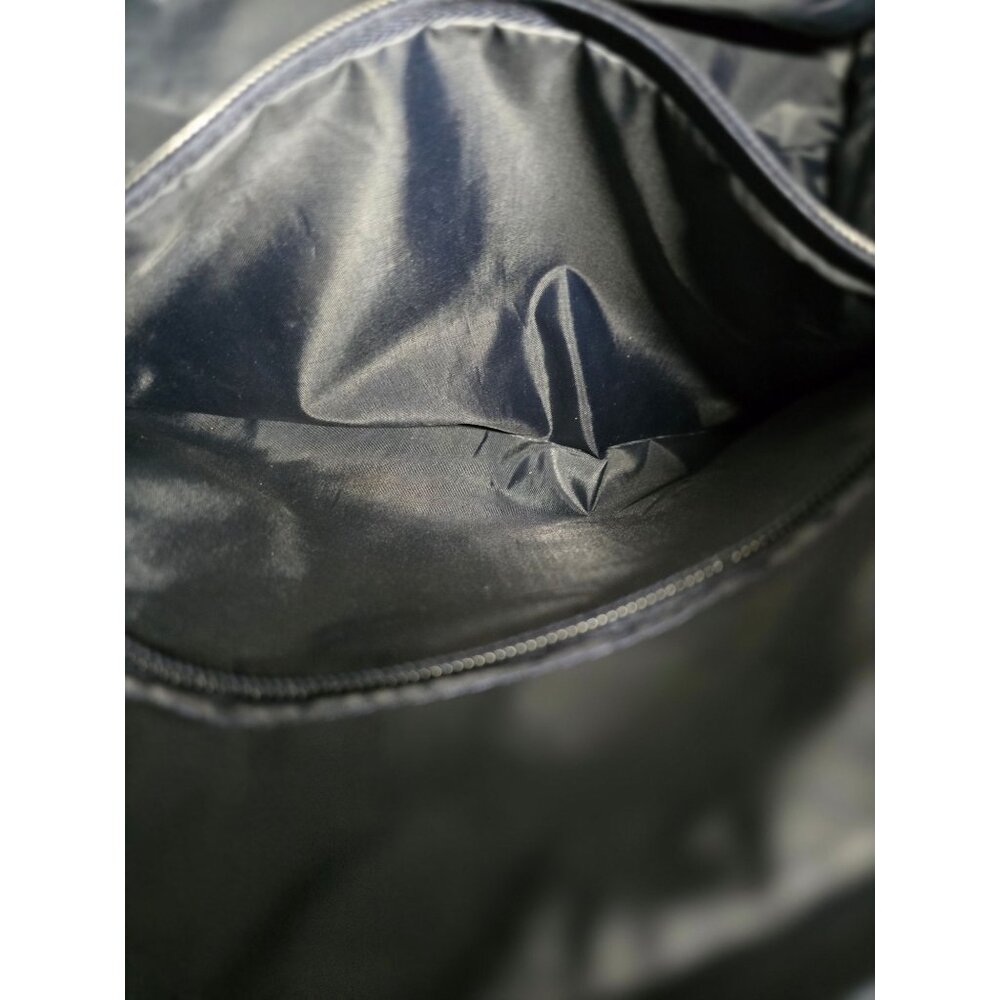 Chaps Navy Blue Floral Tote Bag With Brown Handles & Zipper Closure - Picture 12 of 16